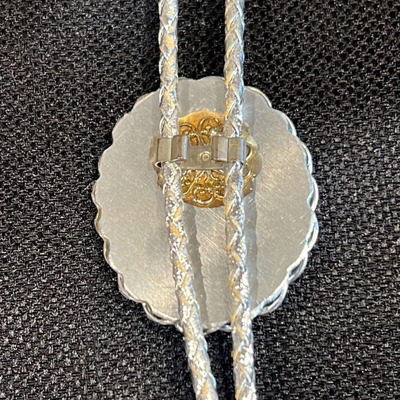 Silver Corded Bolo Tie & Tips with Silver Tone Faux Rhinestone Slide - Picture 9 of 9